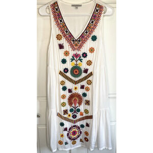 See and Be Seen Women's Floral Embroidered Midi Tiered Dress Size S Boho Peasant